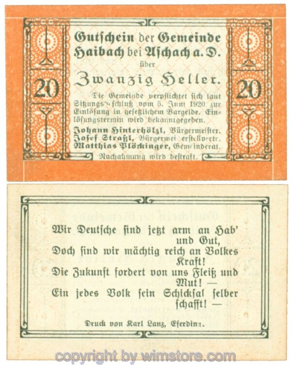 Haibach bei Aschach, J00332Ib, 20 Heller; 1