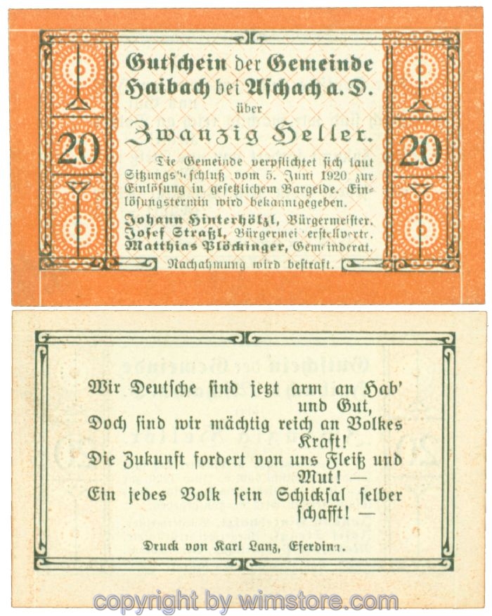 Haibach bei Aschach, J00332Ib, 20 Heller; 1