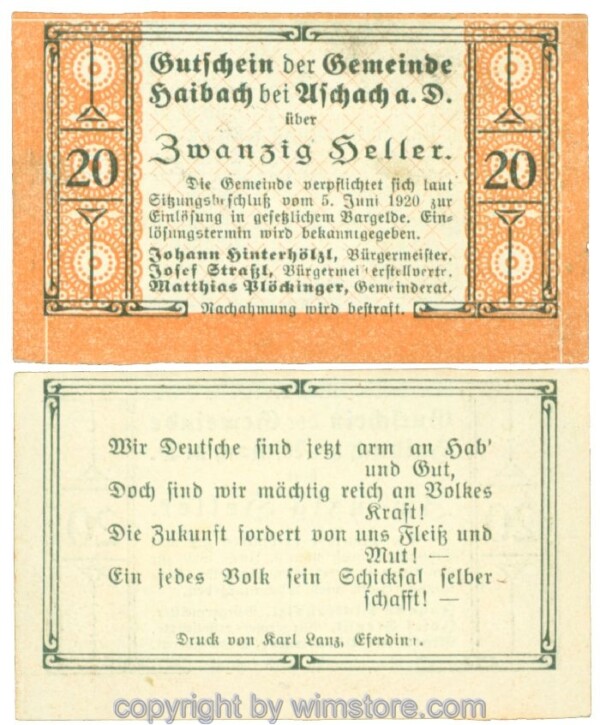 Haibach bei Aschach, J00332Ib, 20 Heller; 1-