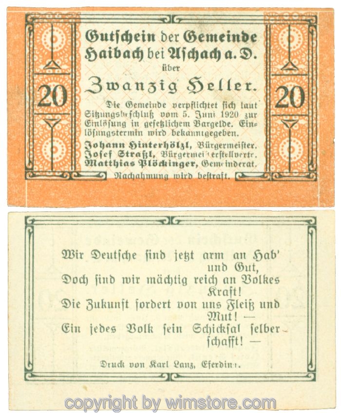 Haibach bei Aschach, J00332Ib, 20 Heller; 1-