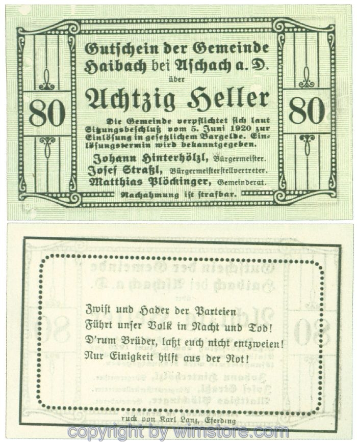 Haibach bei Aschach, J00332Ib, 80 Heller; 1