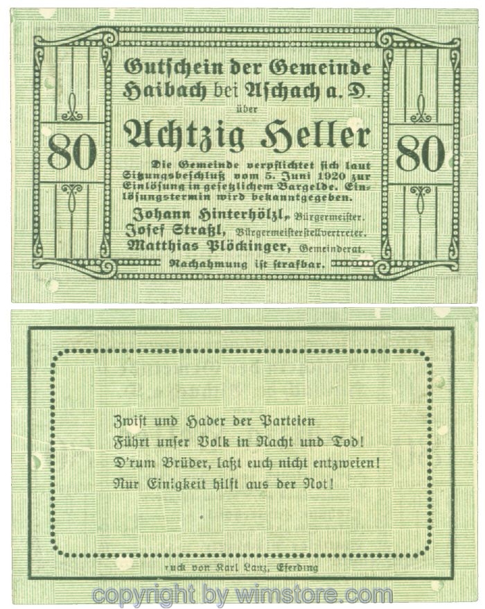 Haibach bei Aschach, J00332IF, 80 Heller; 1