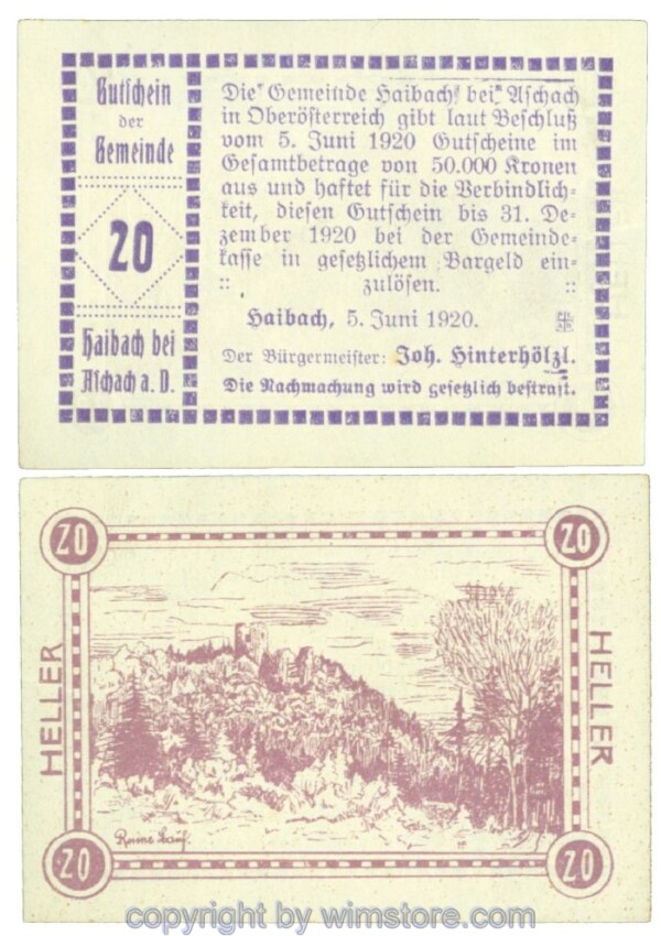 Haibach bei Aschach, J00332IIb, 20 Heller; 1