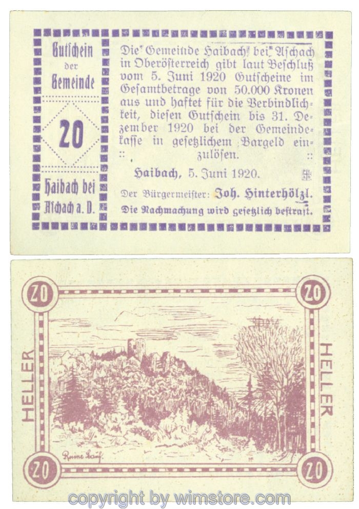 Haibach bei Aschach, J00332IIb, 20 Heller; 1