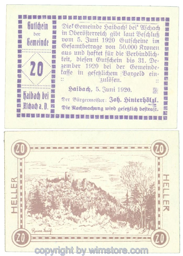 Haibach bei Aschach, J00332IIb, 20 Heller; 1-