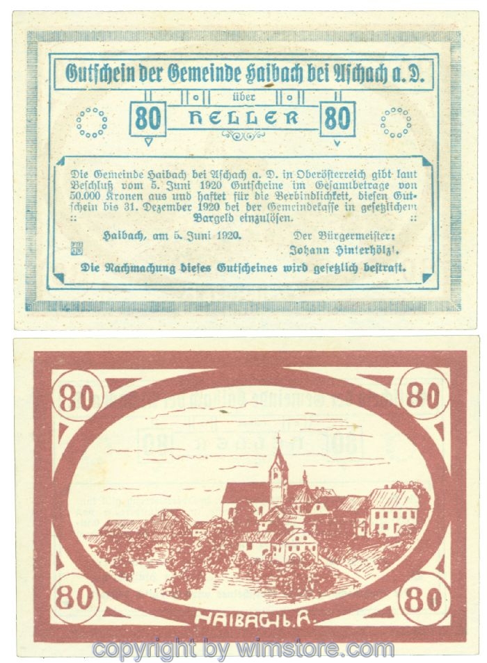 Haibach bei Aschach, J00332IIa, 80 Heller; 1