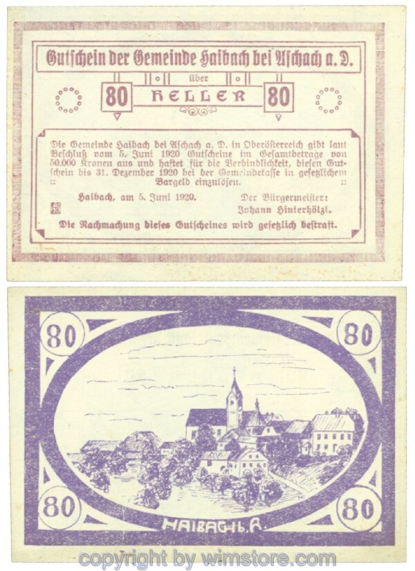 Haibach bei Aschach, J00332IIb, 80 Heller; 1