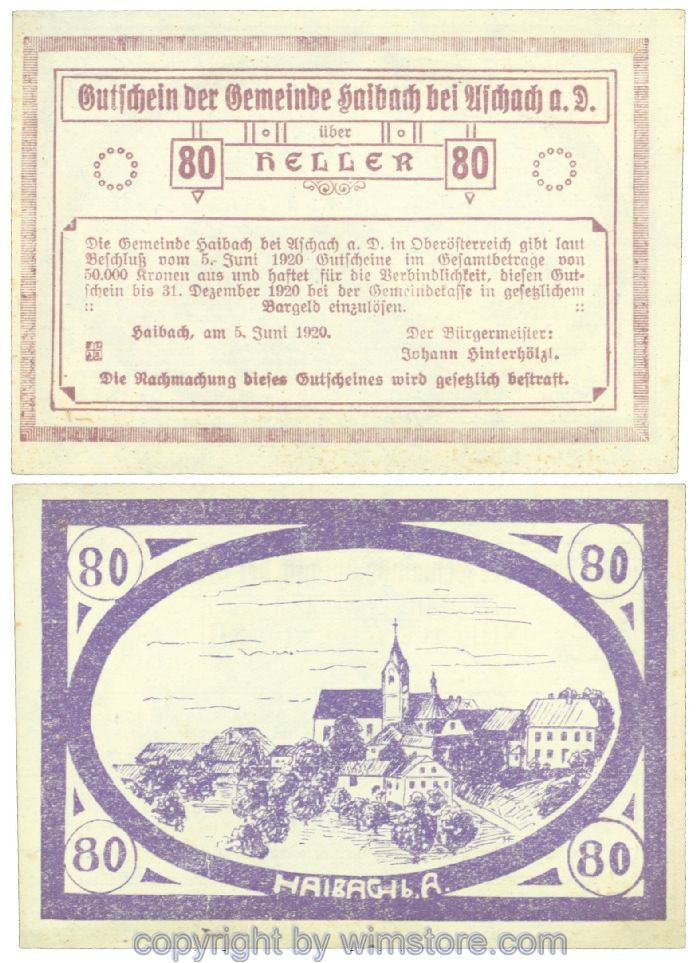 Haibach bei Aschach, J00332IIb, 80 Heller; 1