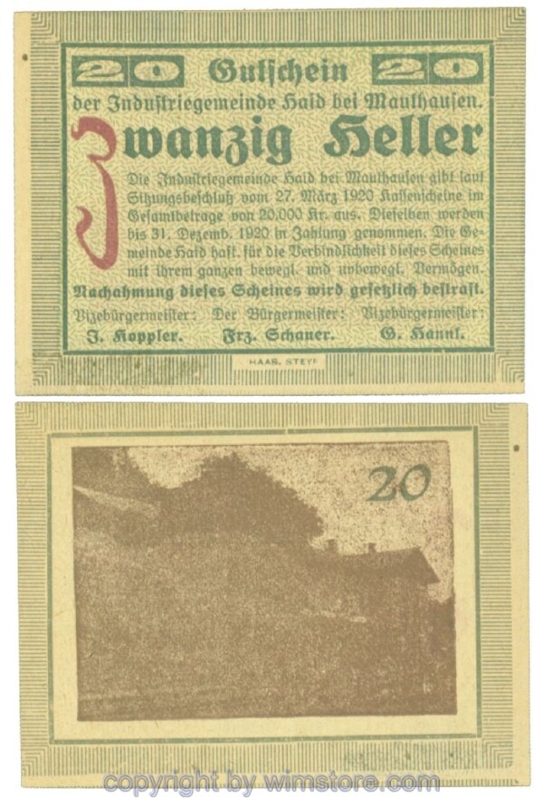 Haid bei Mauthausen, J00334Ia, 20 Heller; 1