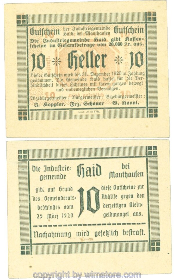 Haid bei Mauthausen, J00334Ib, 10 Heller; 1-