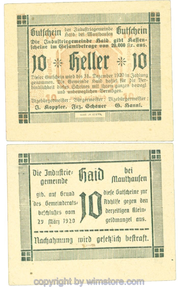 Haid bei Mauthausen, J00334Ib, 10 Heller; 1-