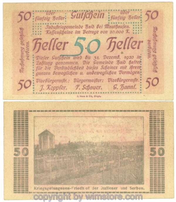 Haid bei Mauthausen, J00334IAaFx, 50 Heller; 1