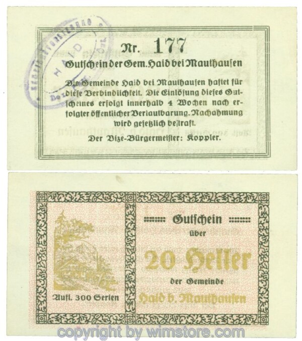 Haid bei Mauthausen, J00334IVa, 20 Heller; 1