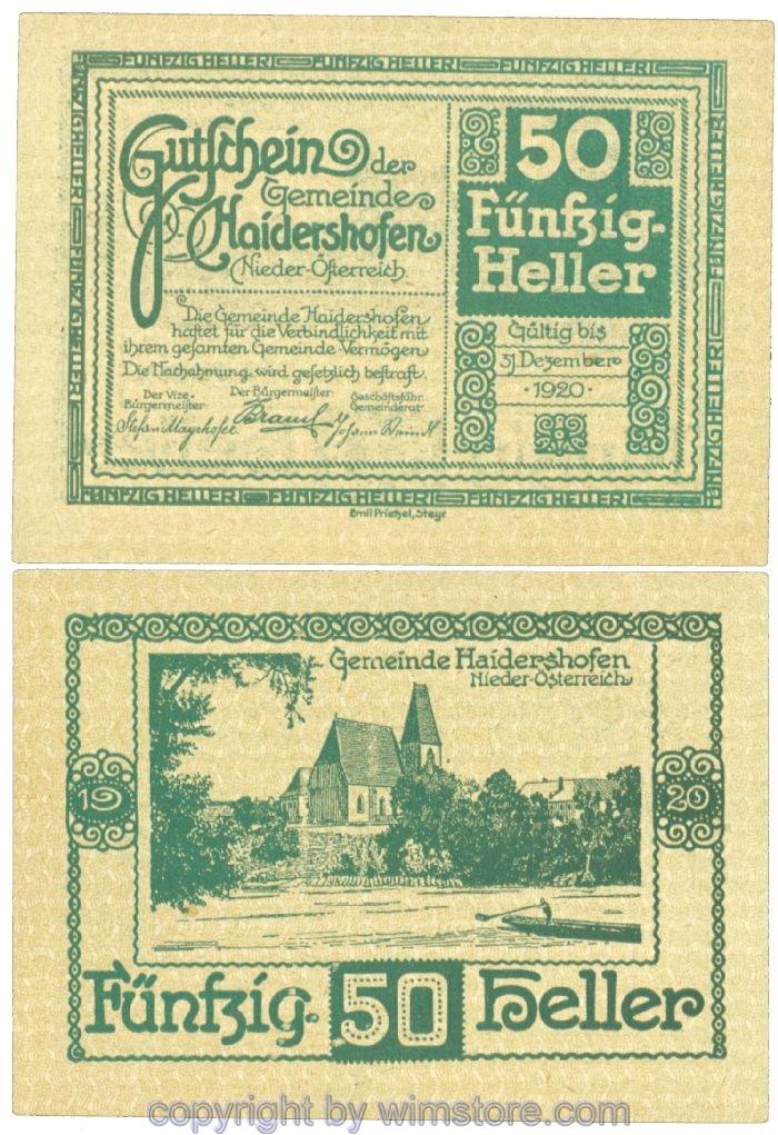 Haidershofen, J00335Ieb, 50 Heller; 1