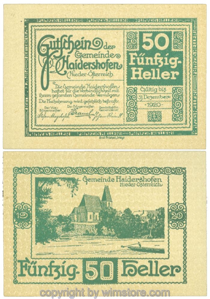 Haidershofen, J00335Ifa, 50 Heller; 1
