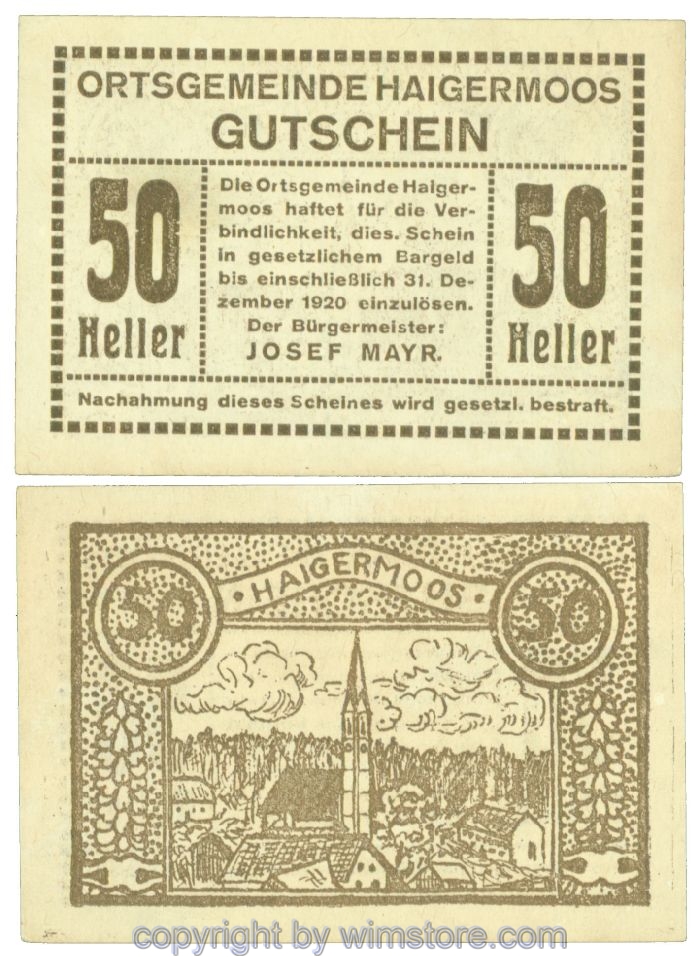 Haigermoos, J00336a, 50 Heller; 1-