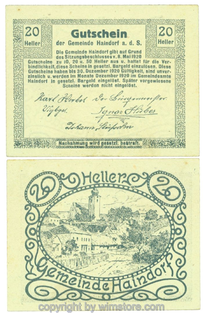 Haindorf a.d. Sierning, J00339, 20 Heller; 1-