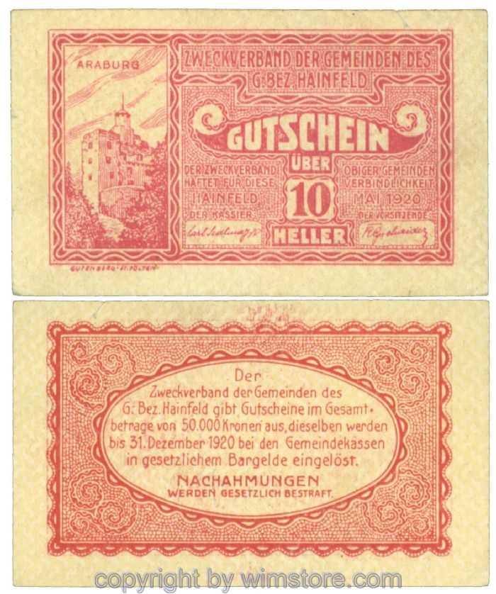 Hainfeld, Prv. Zweckverband, J00340a, 10 Heller; 1-