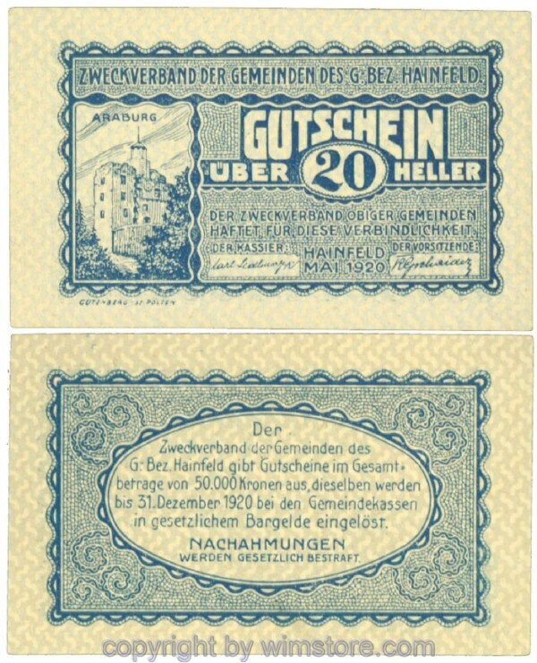 Hainfeld, Prv. Zweckverband, J00340a, 20 Heller; 1