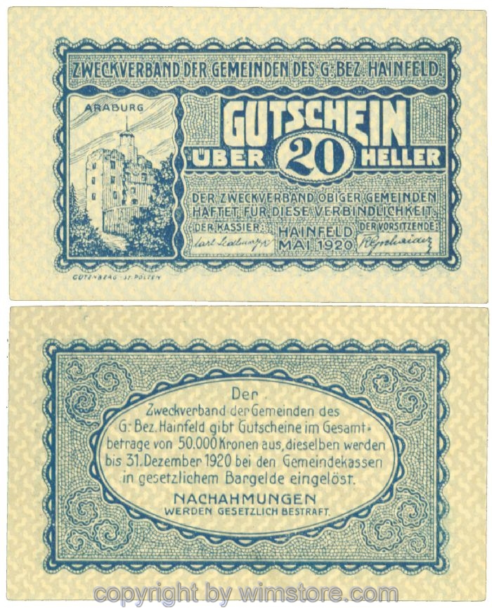 Hainfeld, Prv. Zweckverband, J00340a, 20 Heller; 1