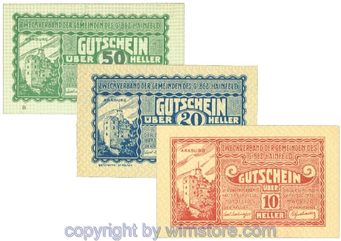 Hainfeld, Prv. Zweckverband, J00340a, Serie 10, 20, 50 Heller; 1