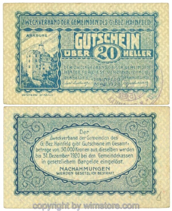 Hainfeld, Prv. Zweckverband, J00340e, 20 Heller; 1