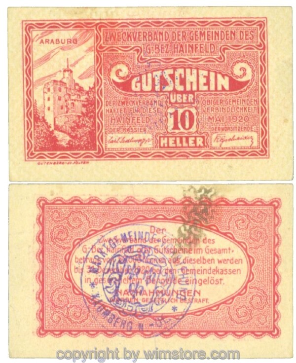Hainfeld, Prv. Zweckverband, J00340f, 10 Heller; 1-2