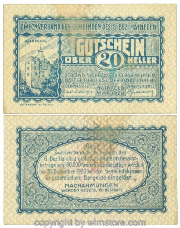 Hainfeld, Prv. Zweckverband, J00340f, 20 Heller; 2
