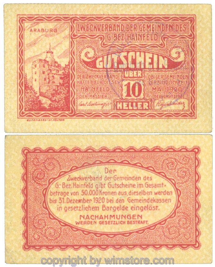 Hainfeld, Prv. Zweckverband, J00340k, 10 Heller; 1-