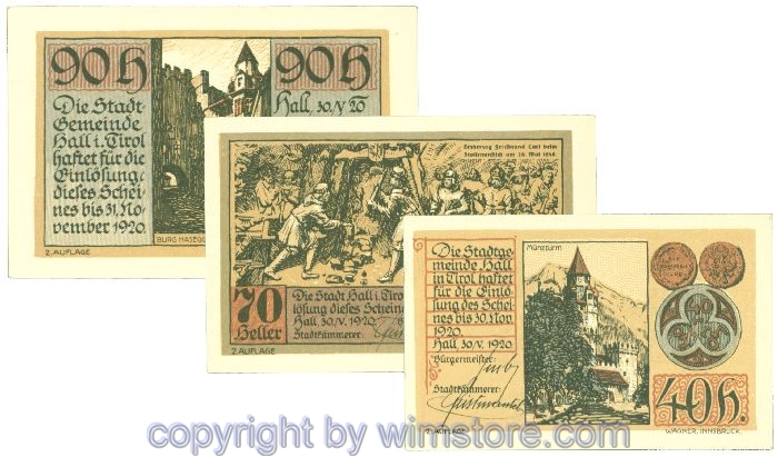 sn106215 Hall in Tirol, J00342IIb, Serie 40, 70, 90 Heller; 1