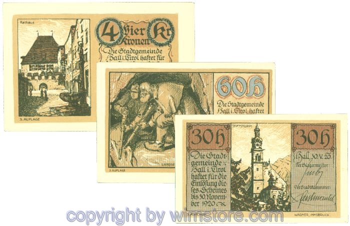 sn106220 Hall in Tirol, J00342IIc, Serie 30, 60 Heller, 4 Kronen; 1-