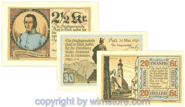 sn106224 Hall in Tirol, J00342IId, Serie 20, 30 Kronen, 2 1/2 Kronen; -1