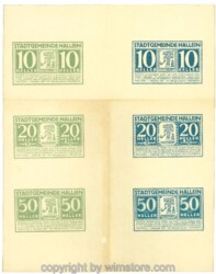 Hallein, J00344IIIC, Druckbogen 10, 20, 50 Heller; 1-