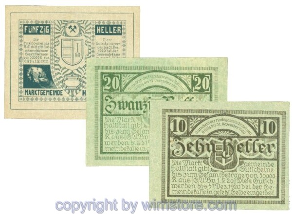 sn106275a Hallstatt, J00345a, Serie 10, 20, 50 Heller; 1