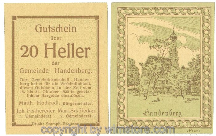 Handenberg, J00347a, 20 Heller; 1