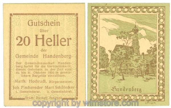 Handenberg, J00347aF, 20 Heller; 1