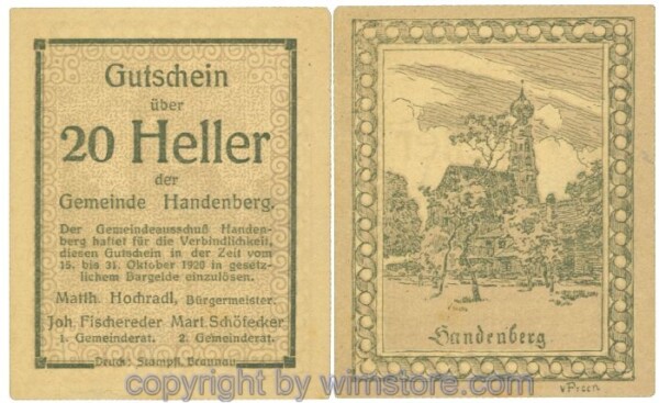 Handenberg, J00347b, 20 Heller; 1
