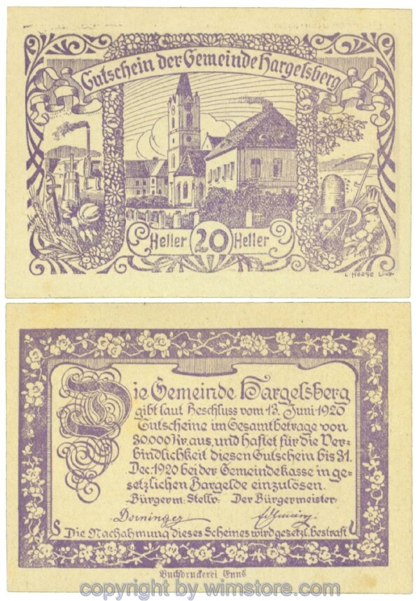 sn106317 Hargelsberg, J00349Ia, 20 Heller; 1-