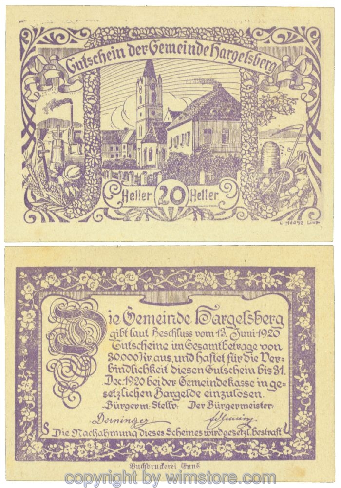 Hargelsberg, J00349Ia, 20 Heller; 1-