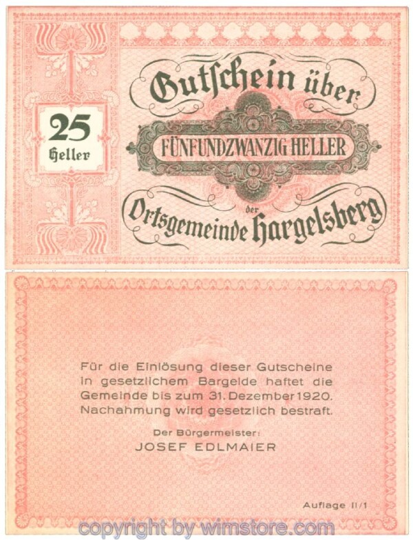Hargelsberg, J00349SIIa, 25 Heller; 1
