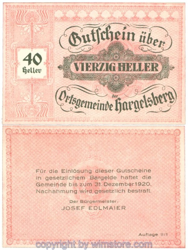 Hargelsberg, J00349SIIa, 40 Heller; 1