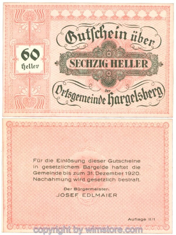 Hargelsberg, J00349SIIa, 60 Heller; 1