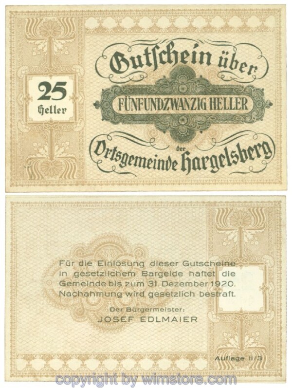 Hargelsberg, J00349SIIcF, 25 Heller; 1