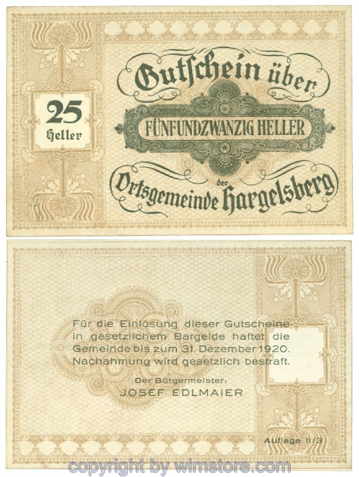 Hargelsberg, J00349SIIcF, 25 Heller; 1