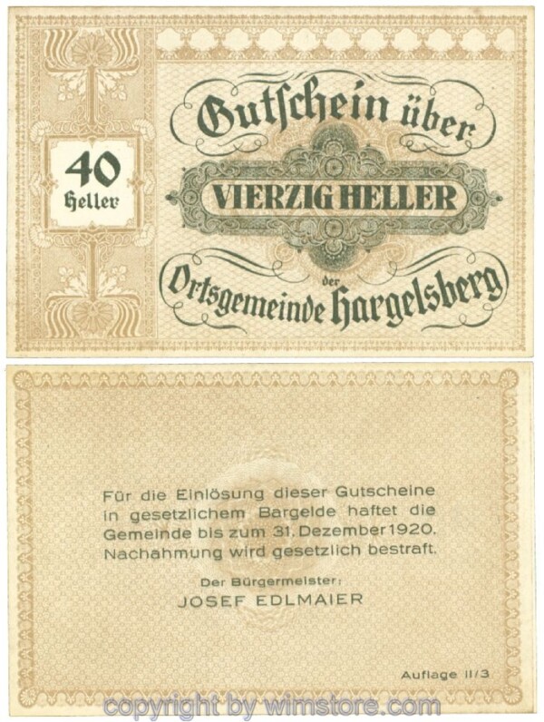 Hargelsberg, J00349SIIc, 40 Heller; 1