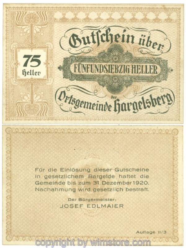 Hargelsberg, J00349SIIc, 75 Heller; 1