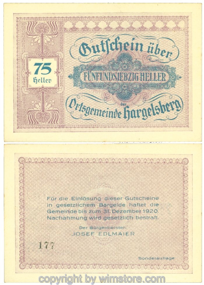 sn106339 Hargelsberg, J00349SIIj, 75 Heller; 1