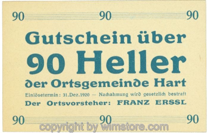 Hart, Ortsvorsteher Erssl, J00351SId, 90 Heller; 1