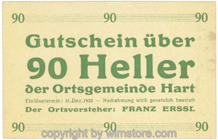 Hart, Ortsvorsteher Erssl, J00351SIe, 90 Heller; 1