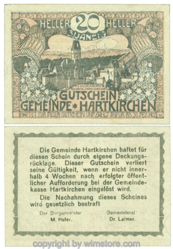 sn106360 Hartkirchen, J00353Ia, 20 Heller; 1-